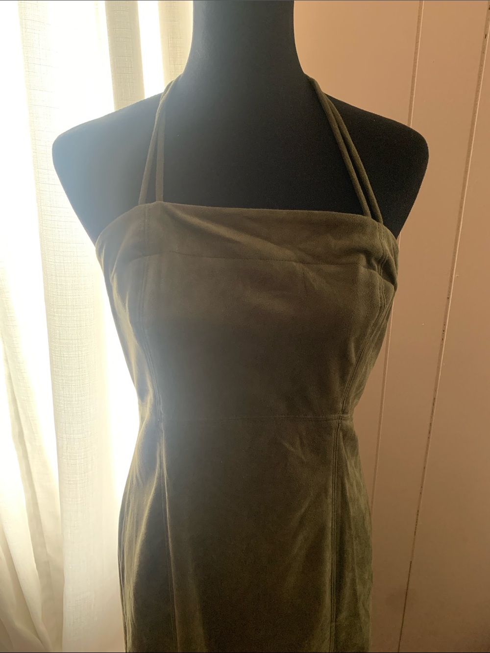 Women’s Size 6 Anthropologie Green Suede Halter Slit Midi Dress
